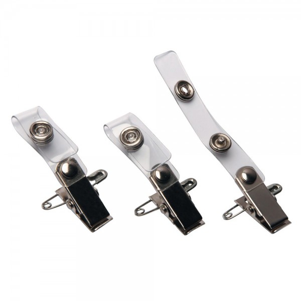 Crocodile clip with safety pin and plastic ID card holder - O.CLIP with strap - transparent - 100 pieces