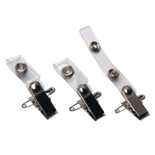 Crocodile clip with safety pin and plastic ID card holder - O.CLIP with strap - transparent - 100 pieces