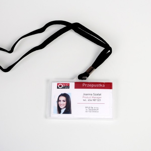 Rigid clear plastic ID card/badge holder horizontal with strap - O.BADGE HOLDER - 55 x 90 mm - 50 pieces