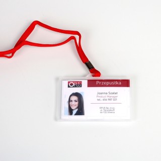 Identyfikator z taśmą na karty plastikowe - O.BADGE HOLDER - 55 x 90 mm - 50 sztuk