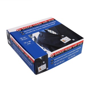 Rigid clear plastic ID card/badge holder horizontal with strap - O.BADGE HOLDER - 55 x 90 mm - 50 pieces
