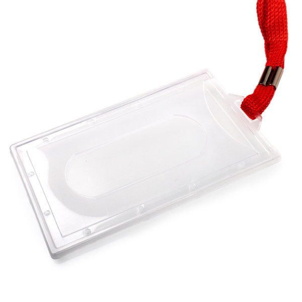 Identyfikator twardy z taśmą - O.BADGE HOLDER Vertical 90 x 55 mm - 50 sztuk - czerwony